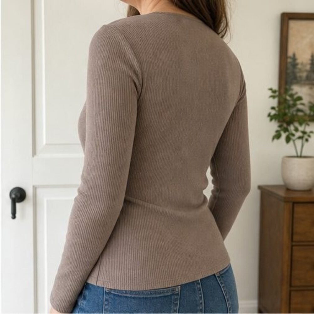 Taupe Wrap Blouse - Picture 3 of 6